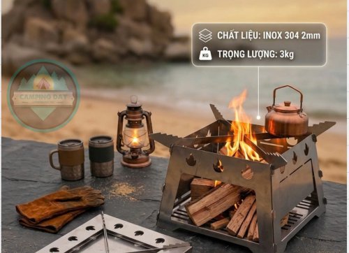 LÒ ĐỐT LỬA TRẠI GẤP GỌN INOX 304/2MM.GẤP GỌN SIÊU MỎNG