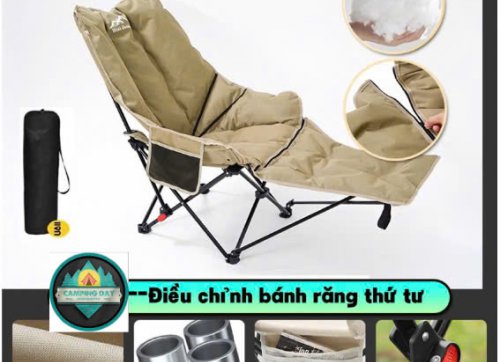 GHẾ XẾP GỌN CÓ ĐỆM BÔNG VÀ ĐIÊU CHỈNH BẰNG NÚT-  SIZE LỚN MÀU KEM